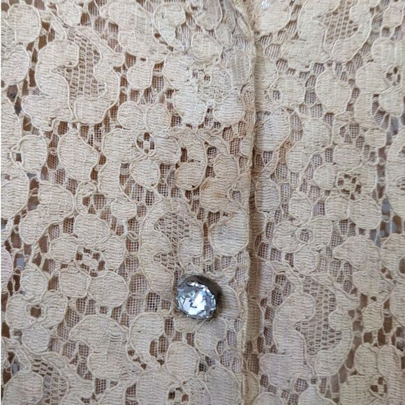 Vintage 50s Rosemont Lace Tea Dress, Cappuccino Lace w/Chrysanthemums, Sz 00/0 - Picture 3 of 15